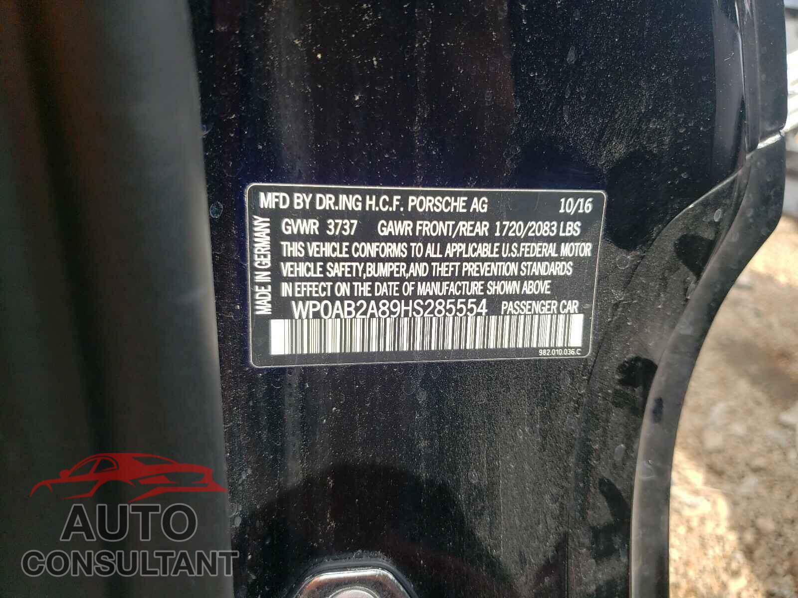 PORSCHE CAYMAN 2017 - WP0AB2A89HS285554