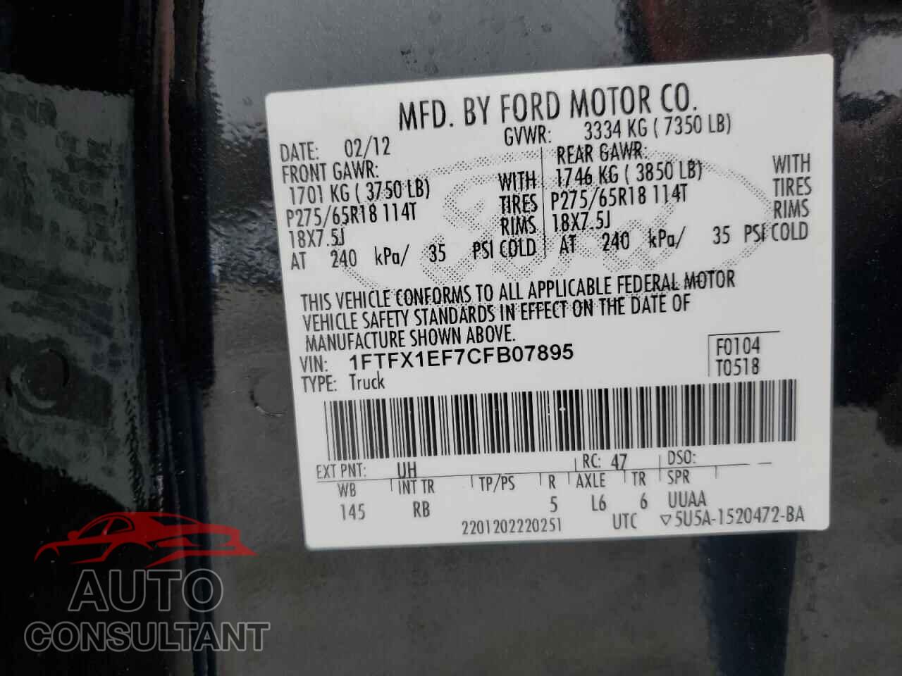FORD F-150 2012 - 1FTFX1EF7CFB07895