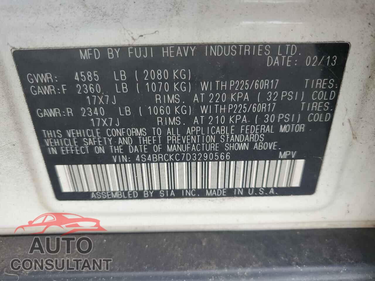 SUBARU OUTBACK 2013 - 4S4BRCKC7D3290566
