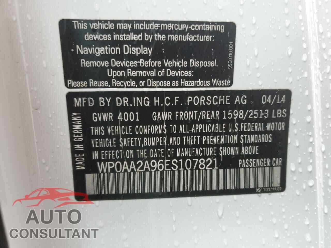 PORSCHE 911 2014 - WP0AA2A96ES107821
