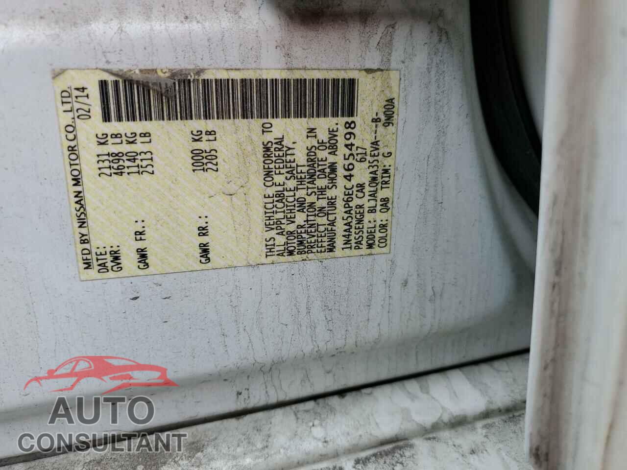 NISSAN MAXIMA 2014 - 1N4AA5AP6EC465498
