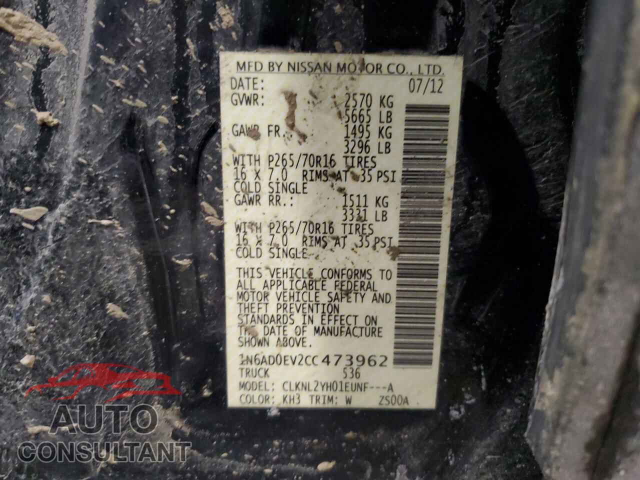 NISSAN FRONTIER 2012 - 1N6AD0EV2CC473962