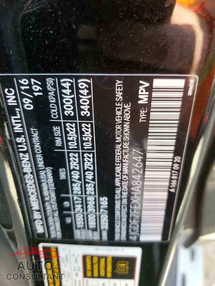 MERCEDES-BENZ GLS-CLASS 2017 - 4JGDF7FEXHA842647