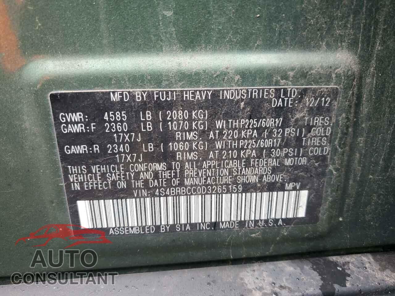 SUBARU OUTBACK 2013 - 4S4BRBCC0D3265159