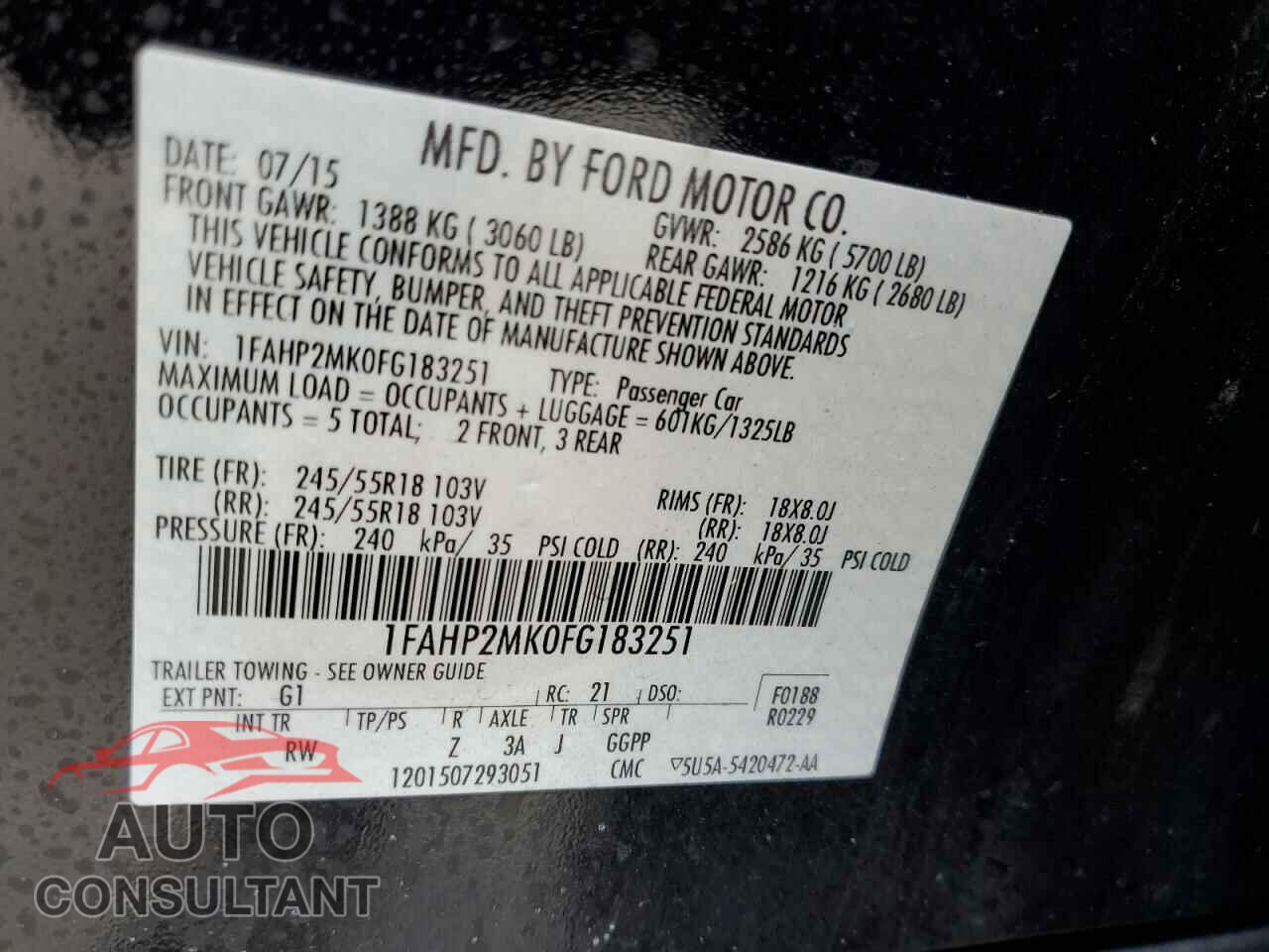 FORD TAURUS 2015 - 1FAHP2MK0FG183251