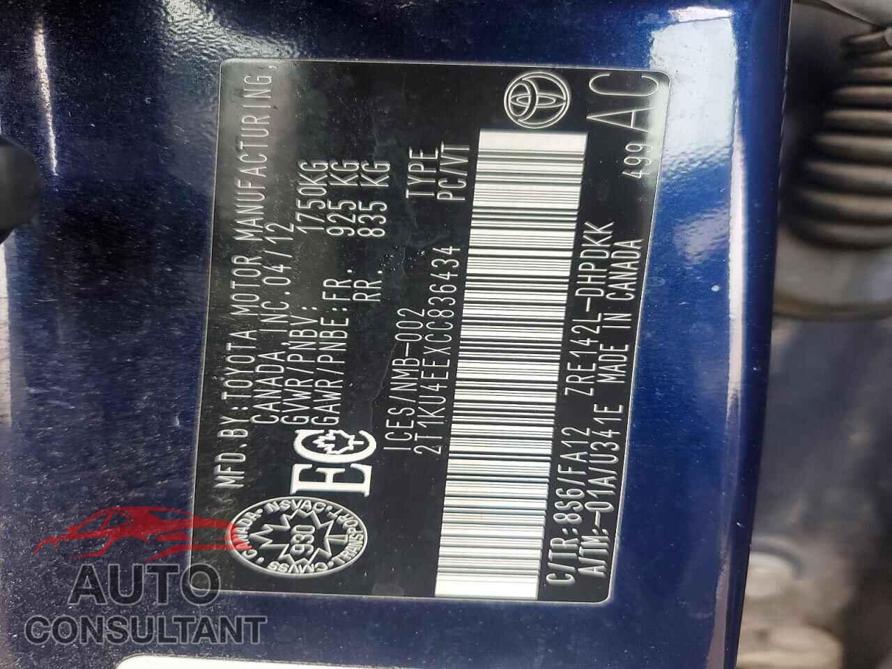 TOYOTA MATRIX 2012 - 2T1KU4EEXCC836434