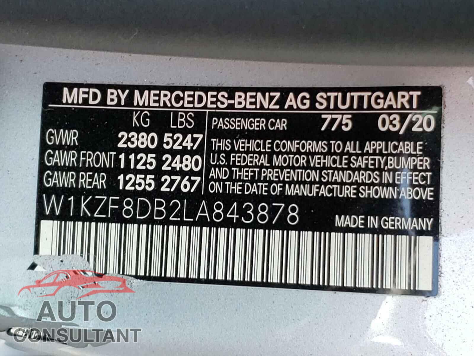 MERCEDES-BENZ E CLASS 2020 - W1KZF8DB2LA843878