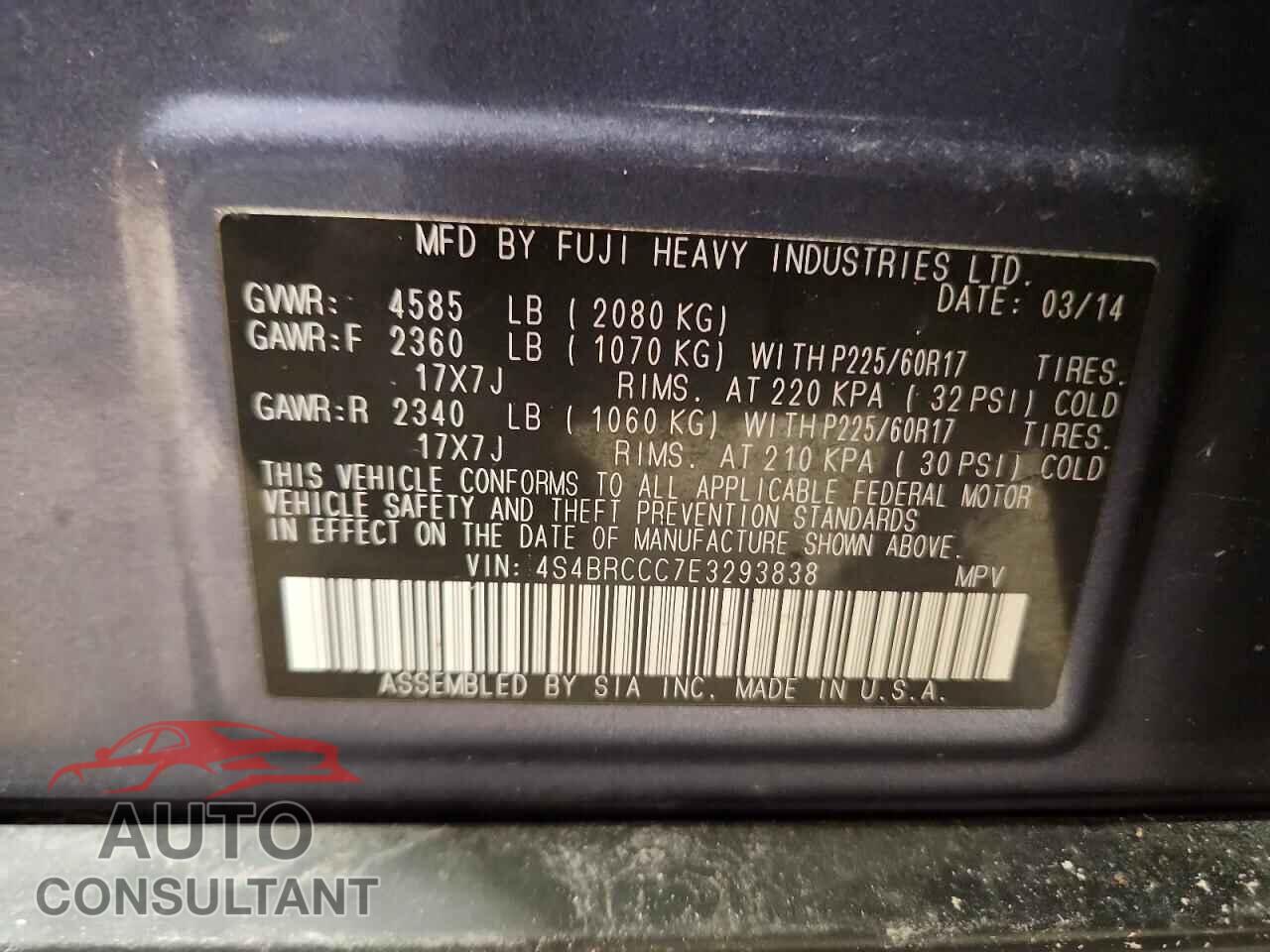 SUBARU OUTBACK 2014 - 4S4BRCCC7E3293838