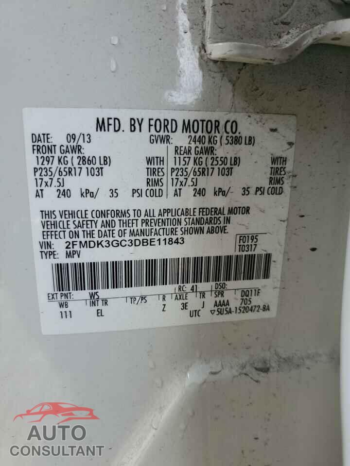 FORD EDGE 2013 - 2FMDK3GC3DBE11843