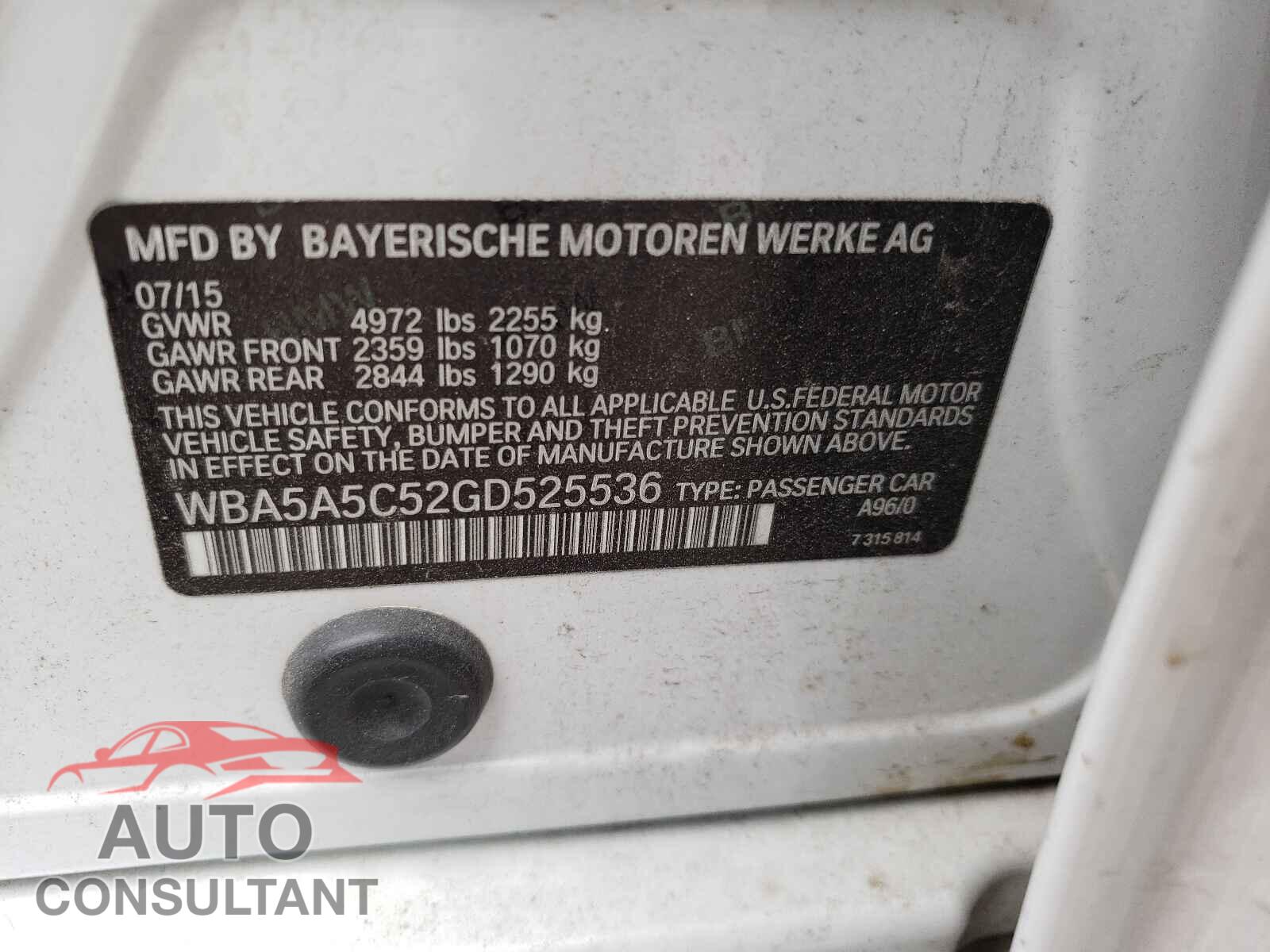 BMW 5 SERIES 2016 - WBA5A5C52GD525536