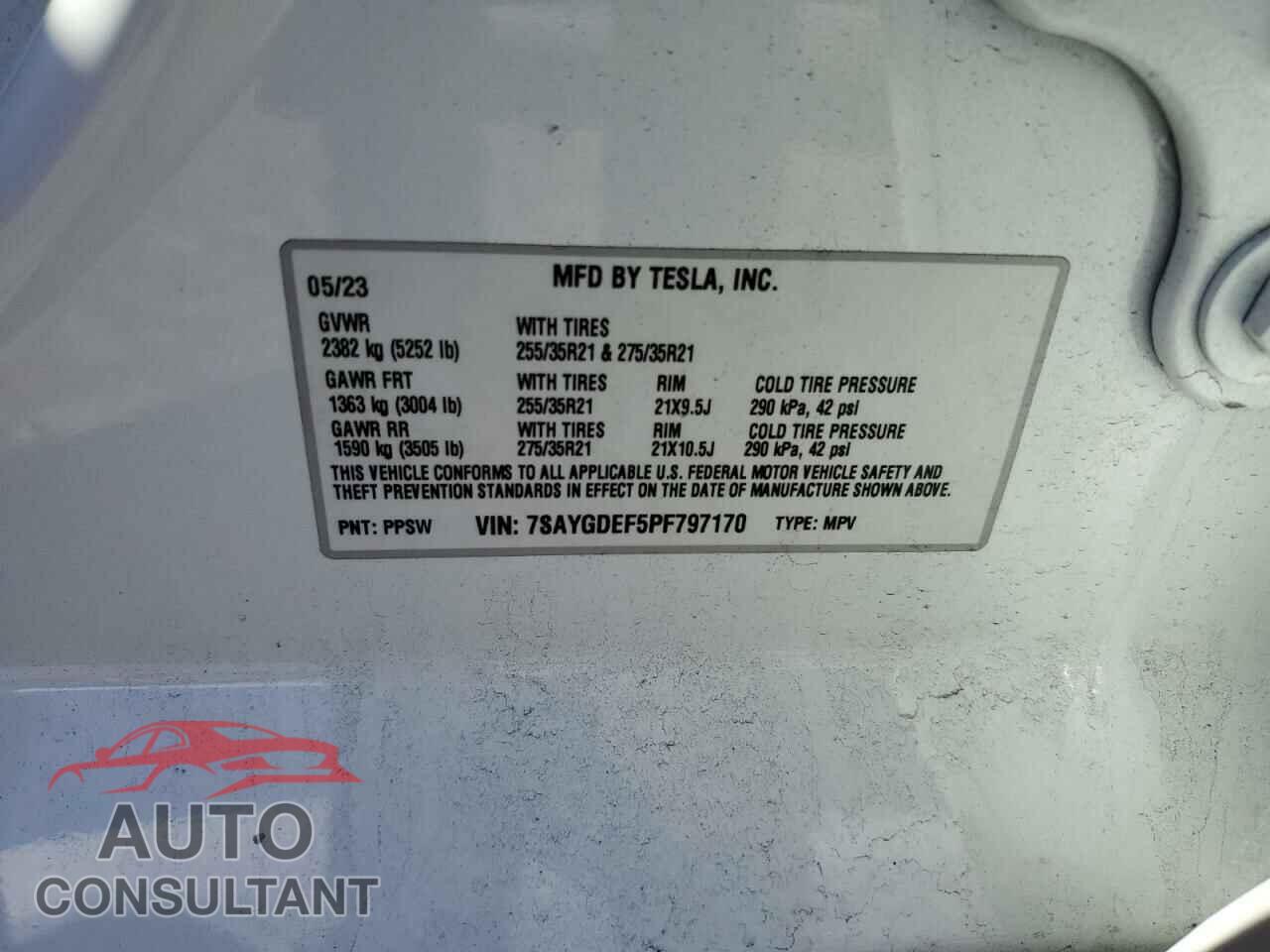 TESLA MODEL Y 2023 - 7SAYGDEF5PF797170