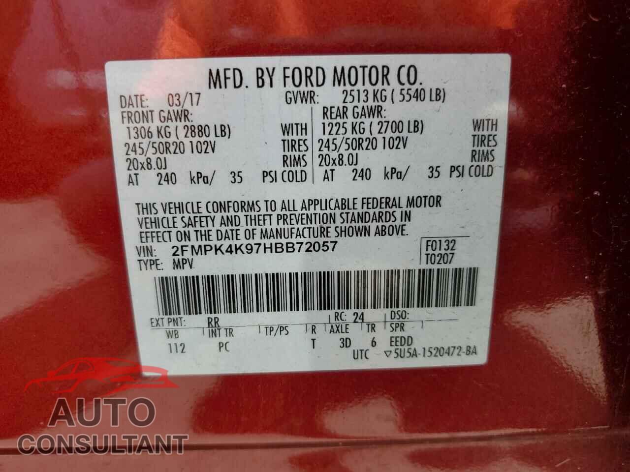 FORD EDGE 2017 - 2FMPK4K97HBB72057