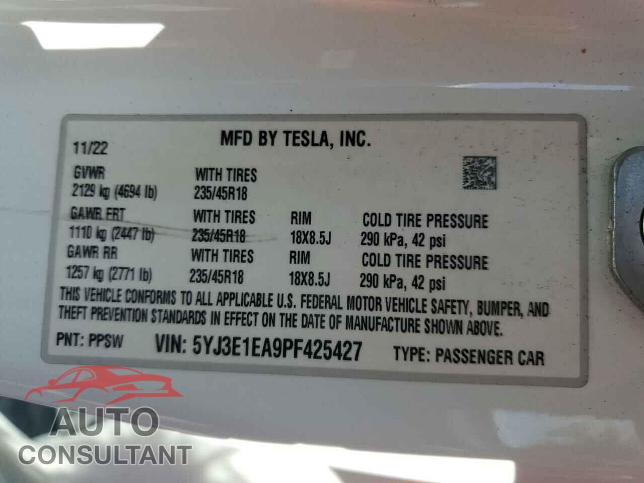 TESLA MODEL 3 2023 - 5YJ3E1EA9PF425427