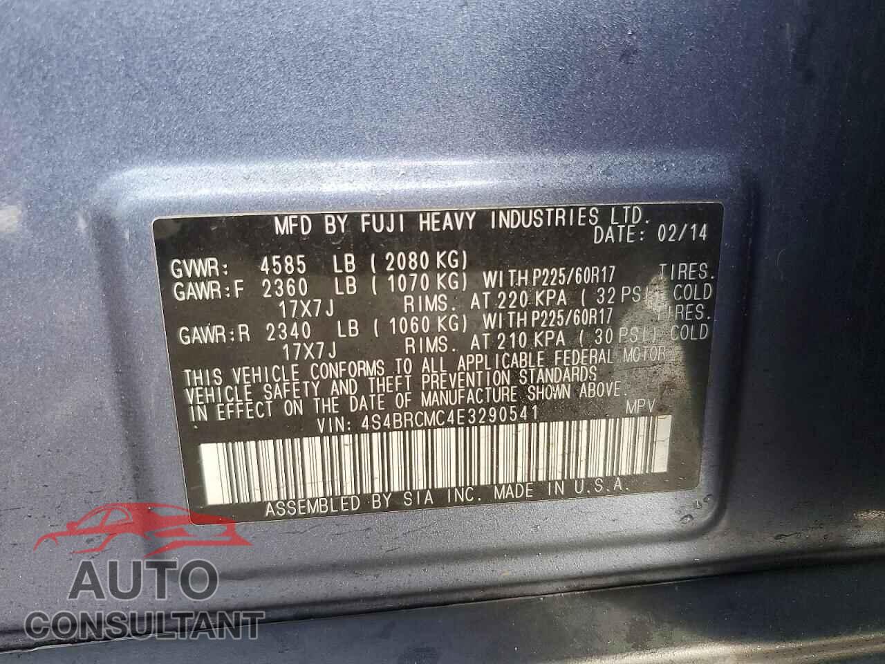 SUBARU OUTBACK 2014 - 4S4BRCMC4E3290541