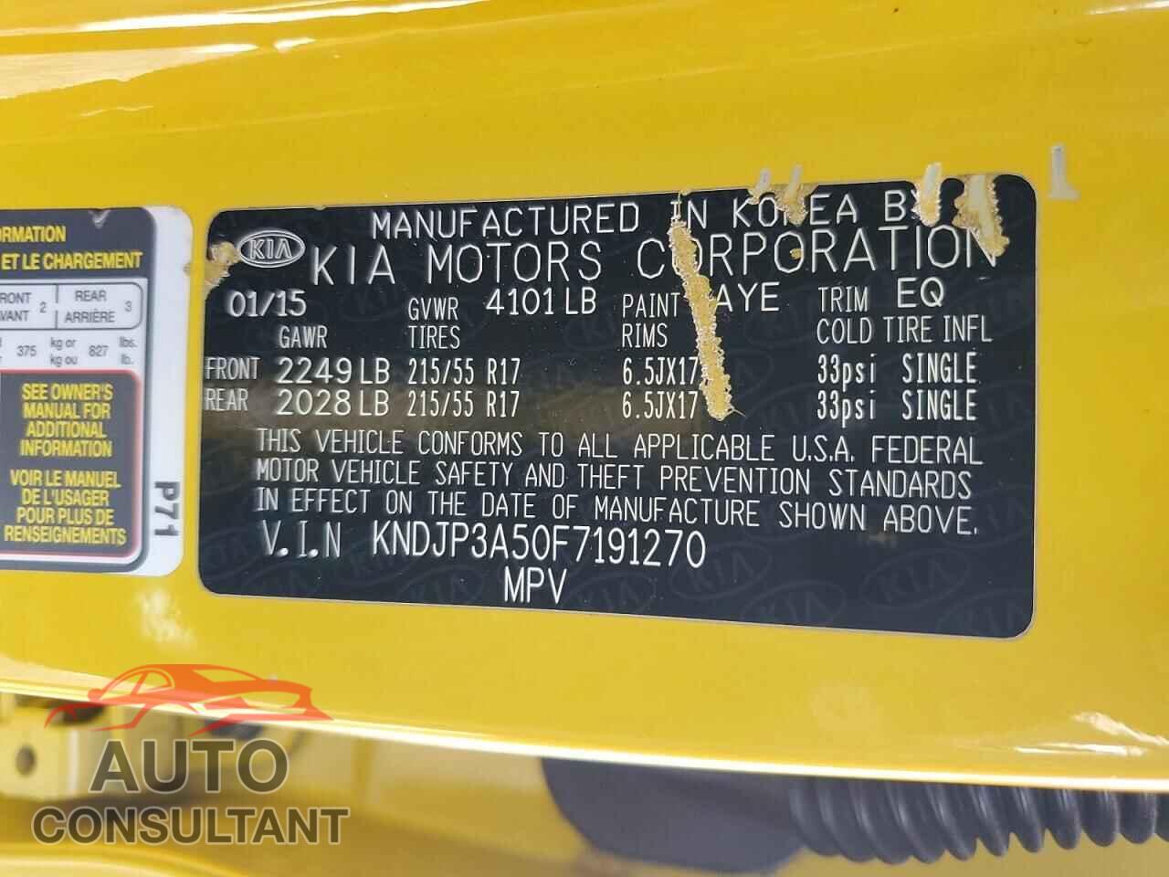 KIA SOUL 2015 - KNDJP3A50F7191270