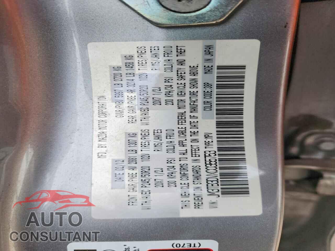 MAZDA CX-9 2012 - JM3TB3DVXC0355753