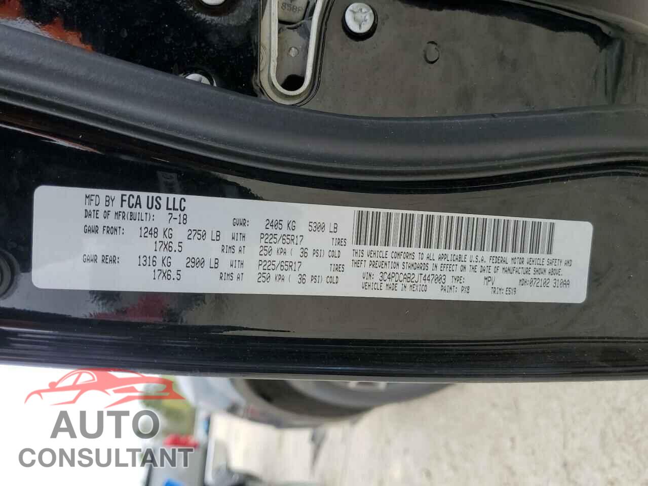 DODGE JOURNEY 2018 - 3C4PDCAB2JT447003