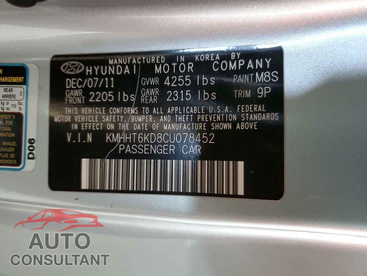 HYUNDAI GENESIS 2012 - KMHHT6KD8CU078452