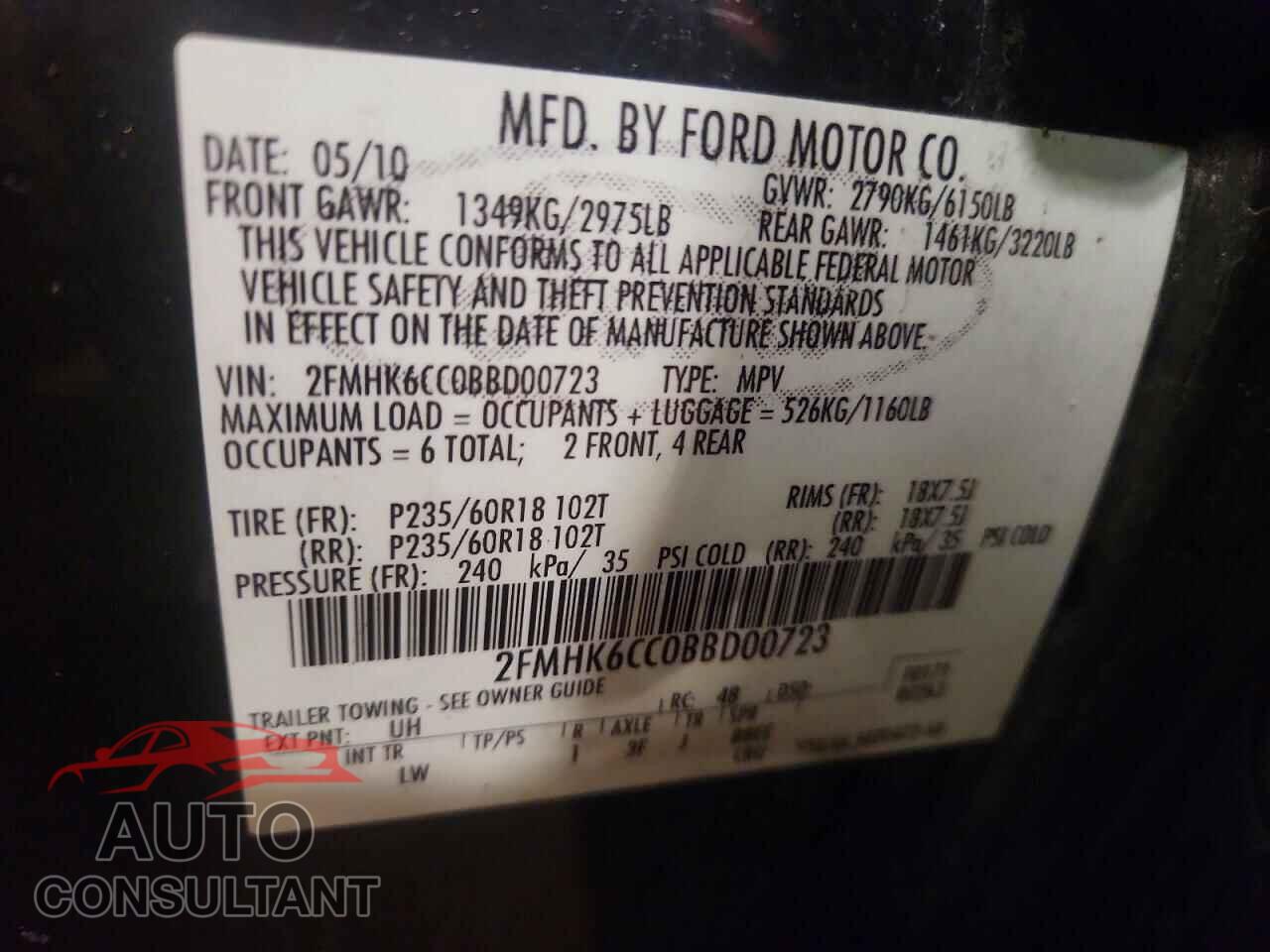 FORD FLEX 2011 - 2FMHK6CC0BBD00723