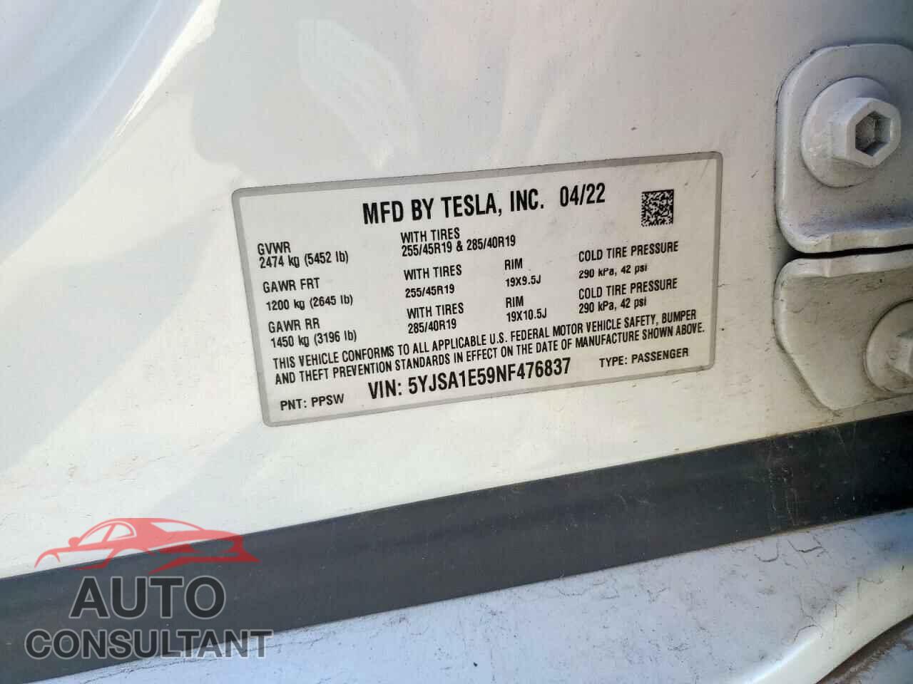 TESLA MODEL S 2022 - 5YJSA1E59NF476837