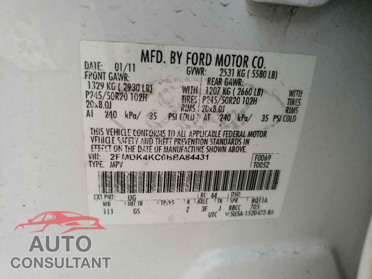 FORD EDGE 2011 - 2FMDK4KC6BBA84431