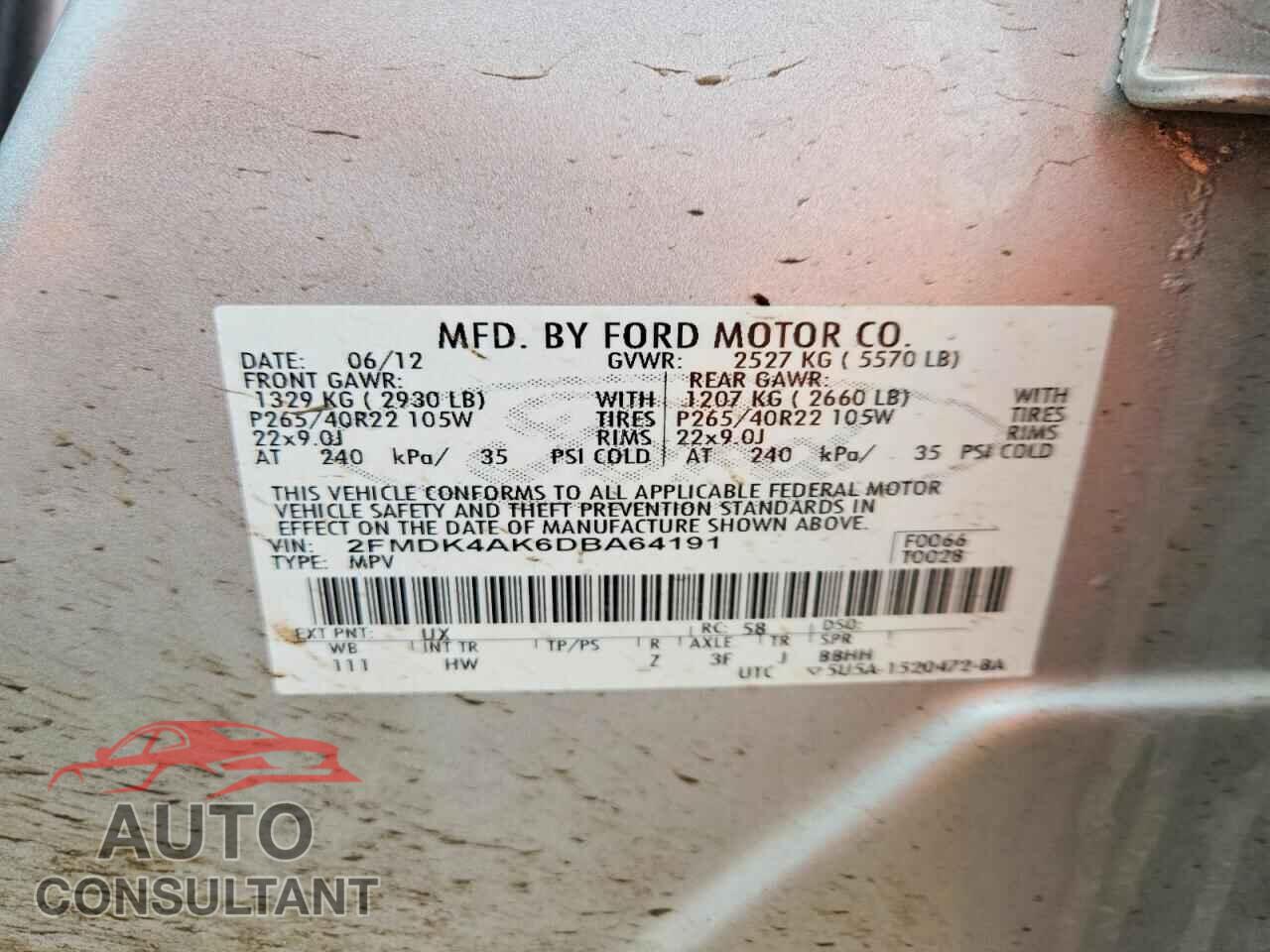 FORD EDGE 2013 - 2FMDK4AK6DBA64191