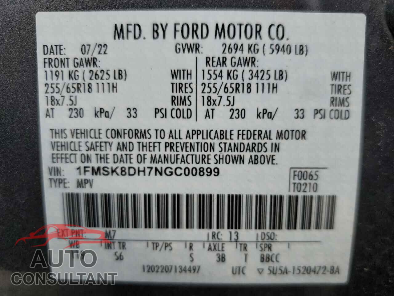 FORD EXPLORER 2022 - 1FMSK8DH7NGC00899