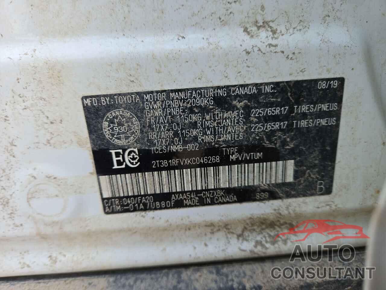 TOYOTA RAV4 2019 - 2T3B1RFVXKC046268