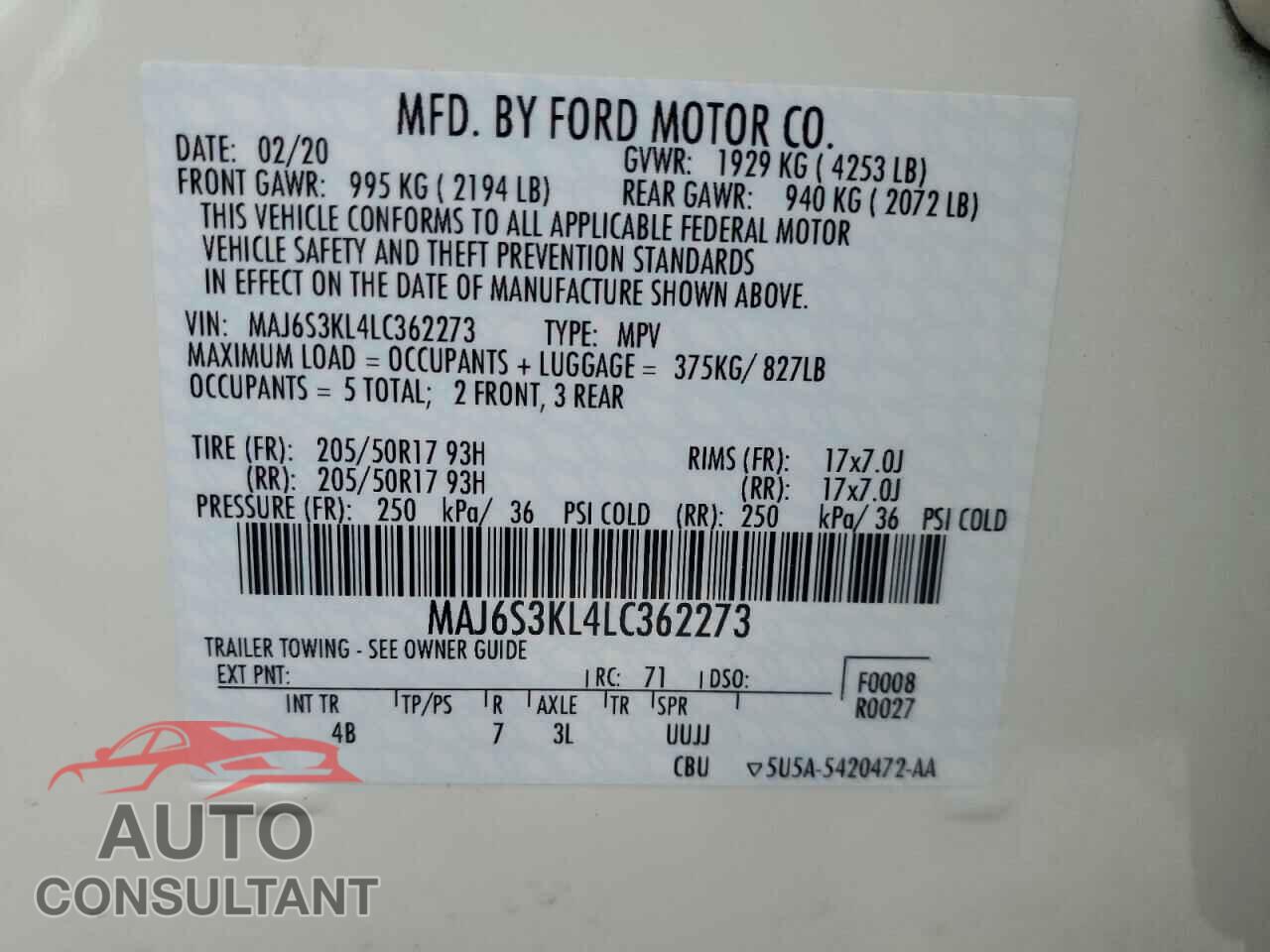 FORD ECOSPORT 2020 - MAJ6S3KL4LC362273