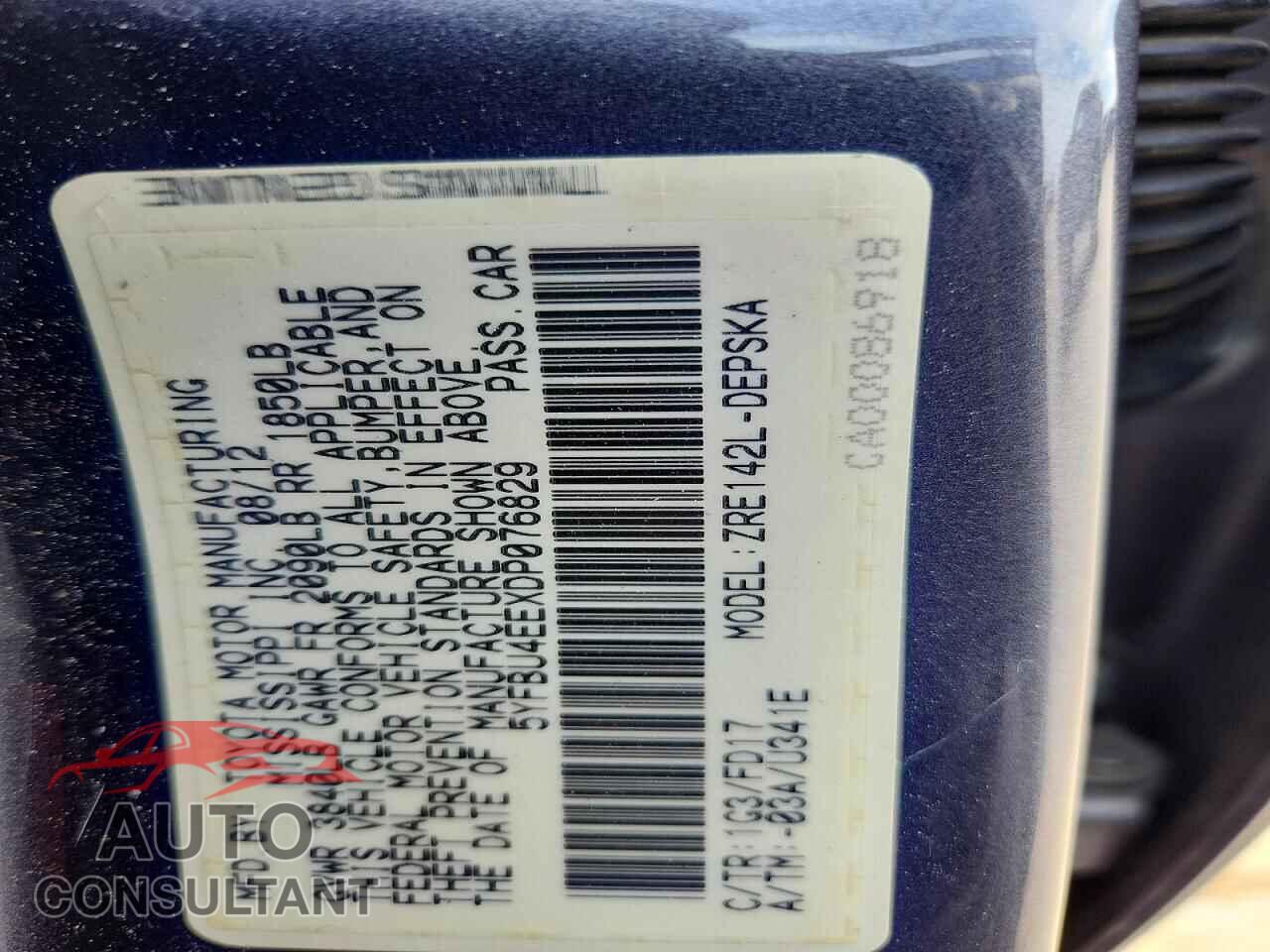 TOYOTA COROLLA 2013 - 5YFBU4EEXDP076829