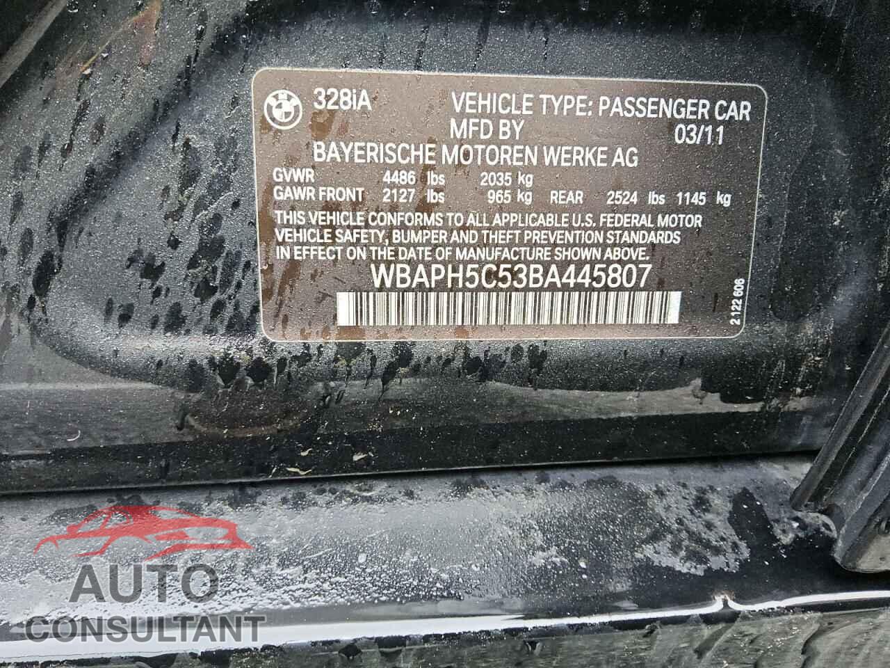 BMW 3 SERIES 2011 - WBAPH5C53BA445807