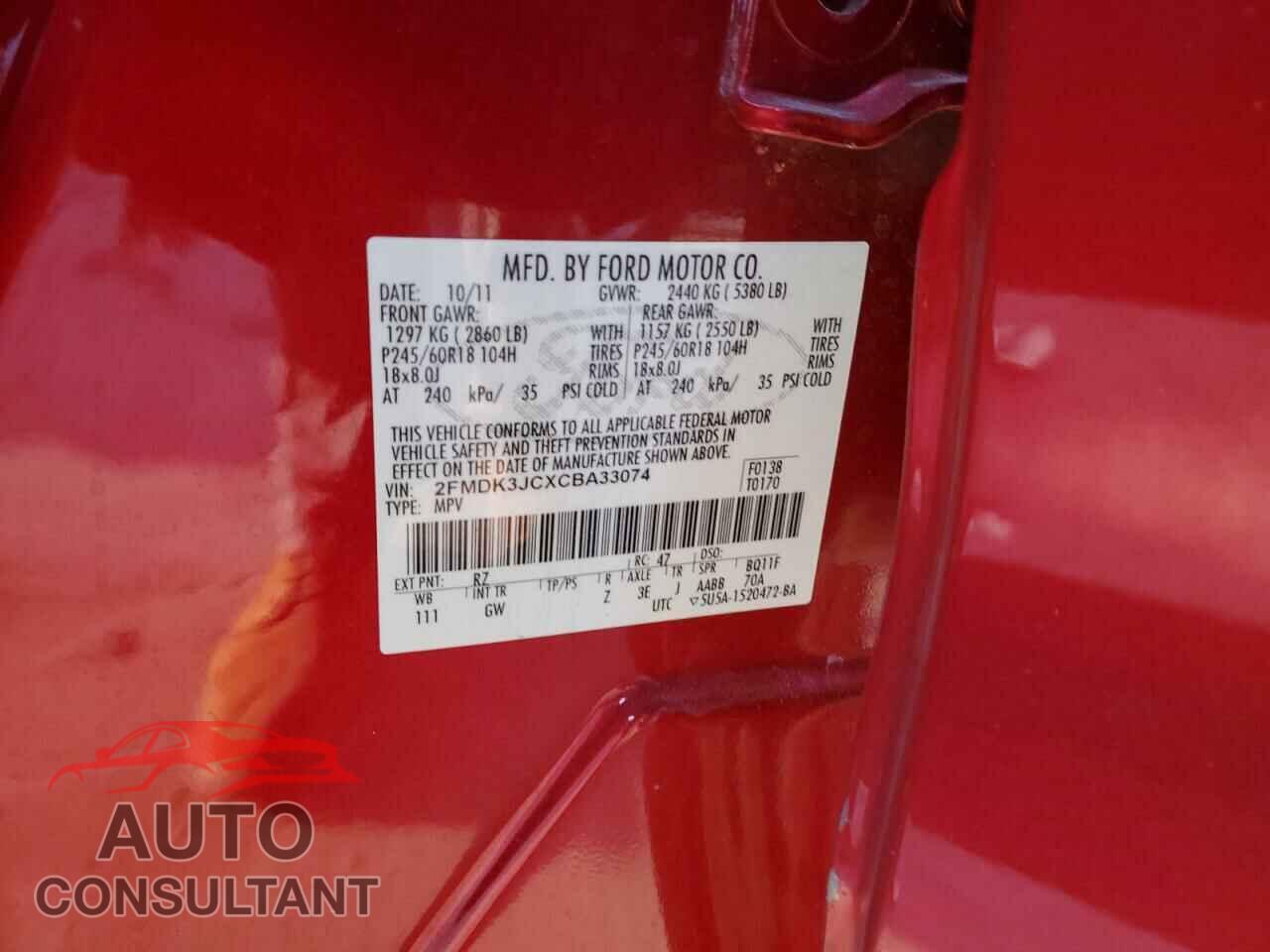 FORD EDGE 2012 - 2FMDK3JCXCBA33074