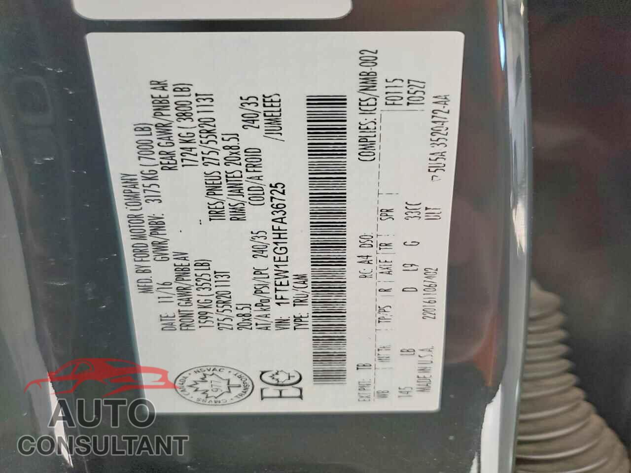 FORD F150 2017 - 1FTEW1EG1HFA36725