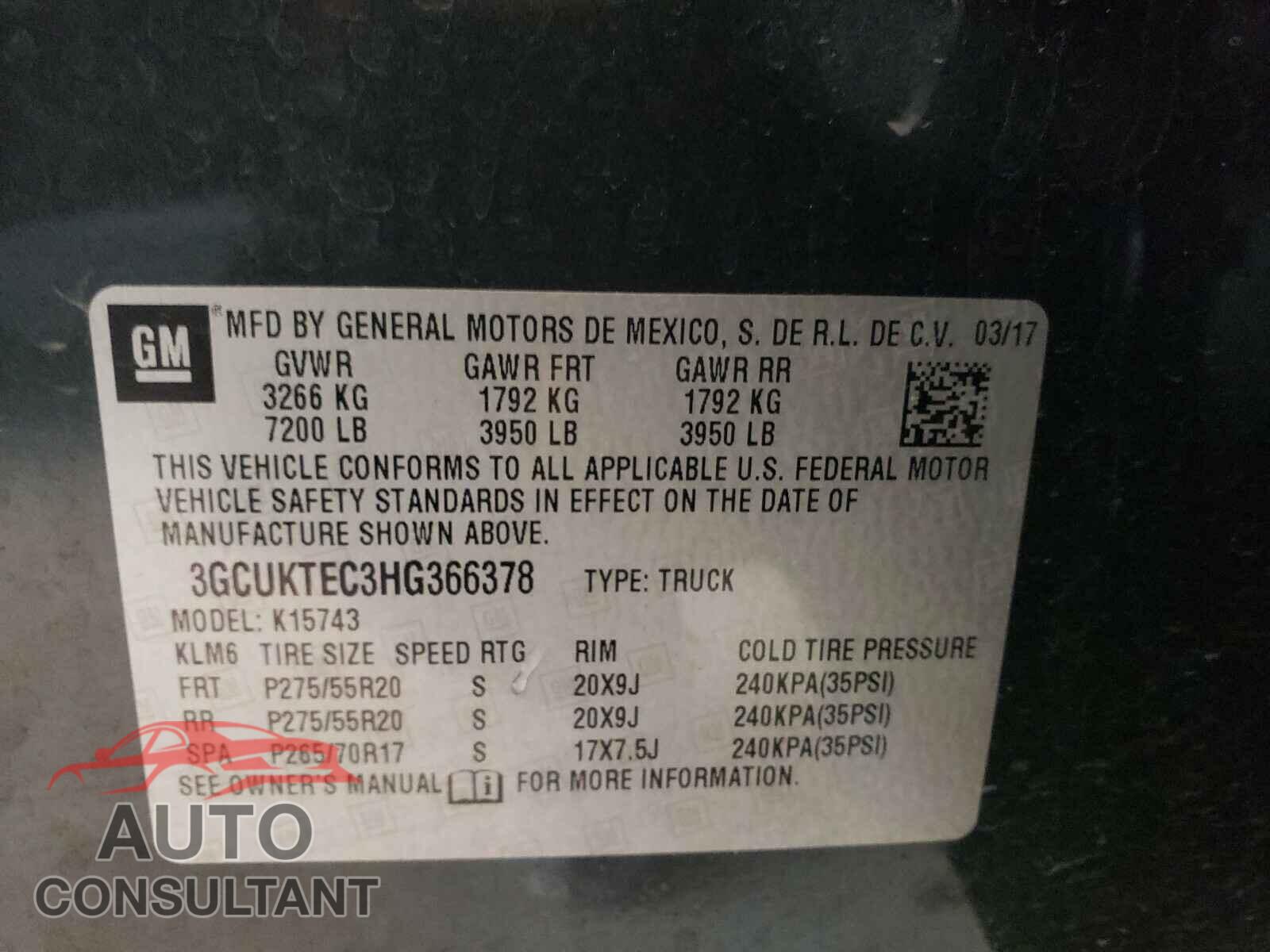 CHEVROLET SILVERADO 2017 - 3GCUKTEC3HG366378