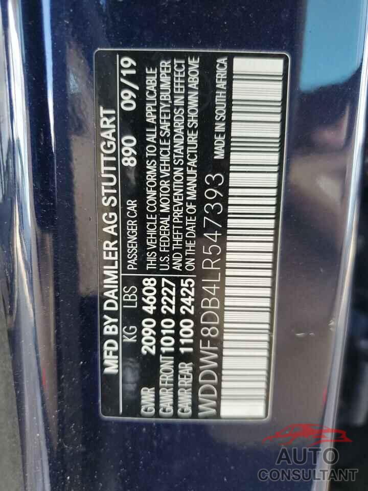 MERCEDES-BENZ 170-CLASS 2020 - WDDWF8DB4LR547393