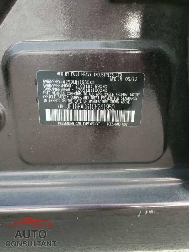 SUBARU IMPREZA 2012 - JF1GPAD61CH241950