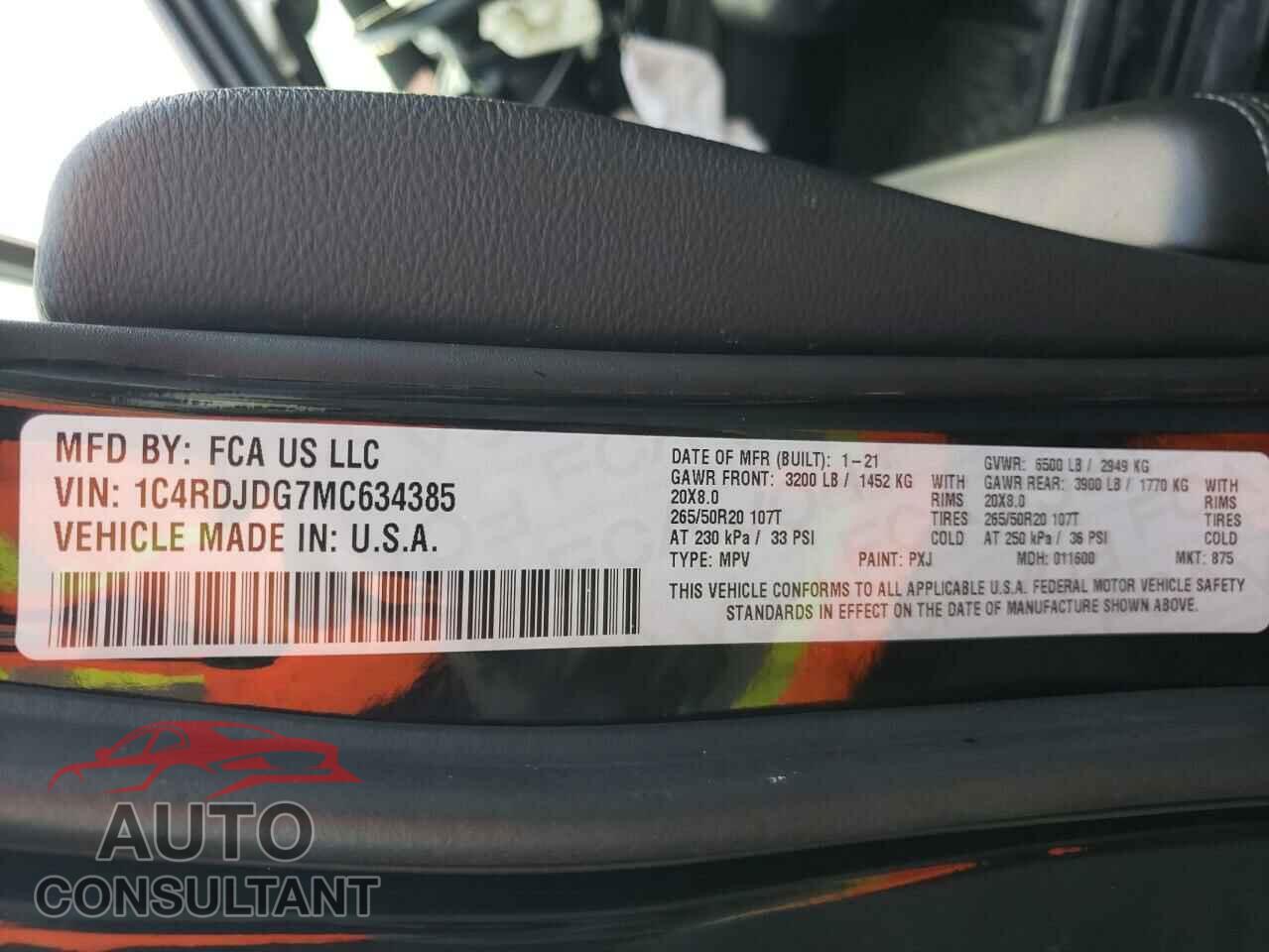 DODGE DURANGO 2021 - 1C4RDJDG7MC634385