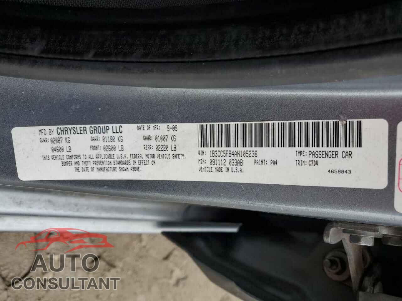 DODGE AVENGER 2010 - 1B3CC5FB4AN105236