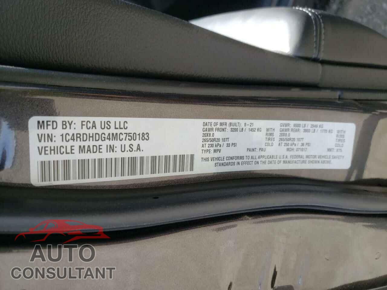 DODGE DURANGO 2021 - 1C4RDHDG4MC750183