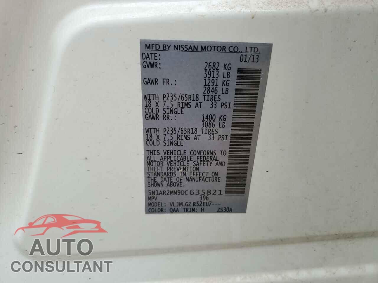 NISSAN PATHFINDER 2013 - 5N1AR2MM9DC635821