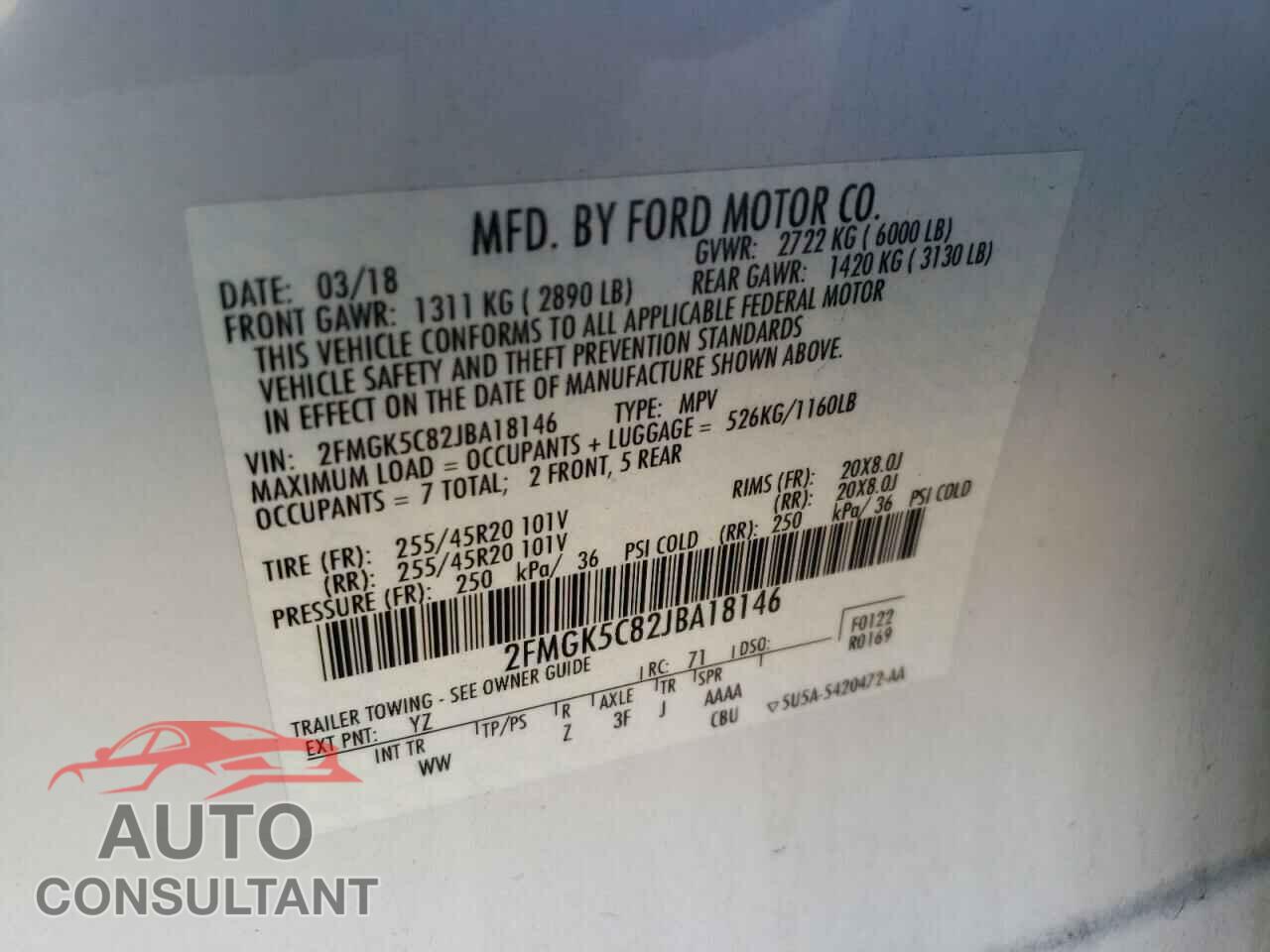 FORD FLEX 2018 - 2FMGK5C82JBA18146