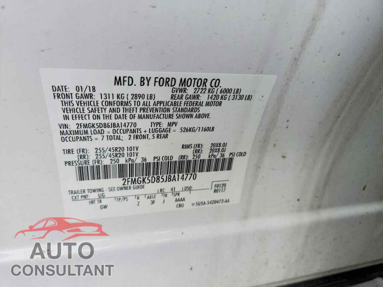 FORD FLEX 2018 - 2FMGK5D85JBA14770