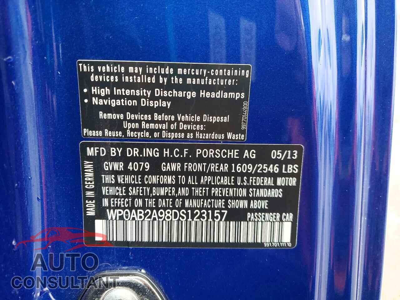 PORSCHE 911 2013 - WP0AB2A98DS123157