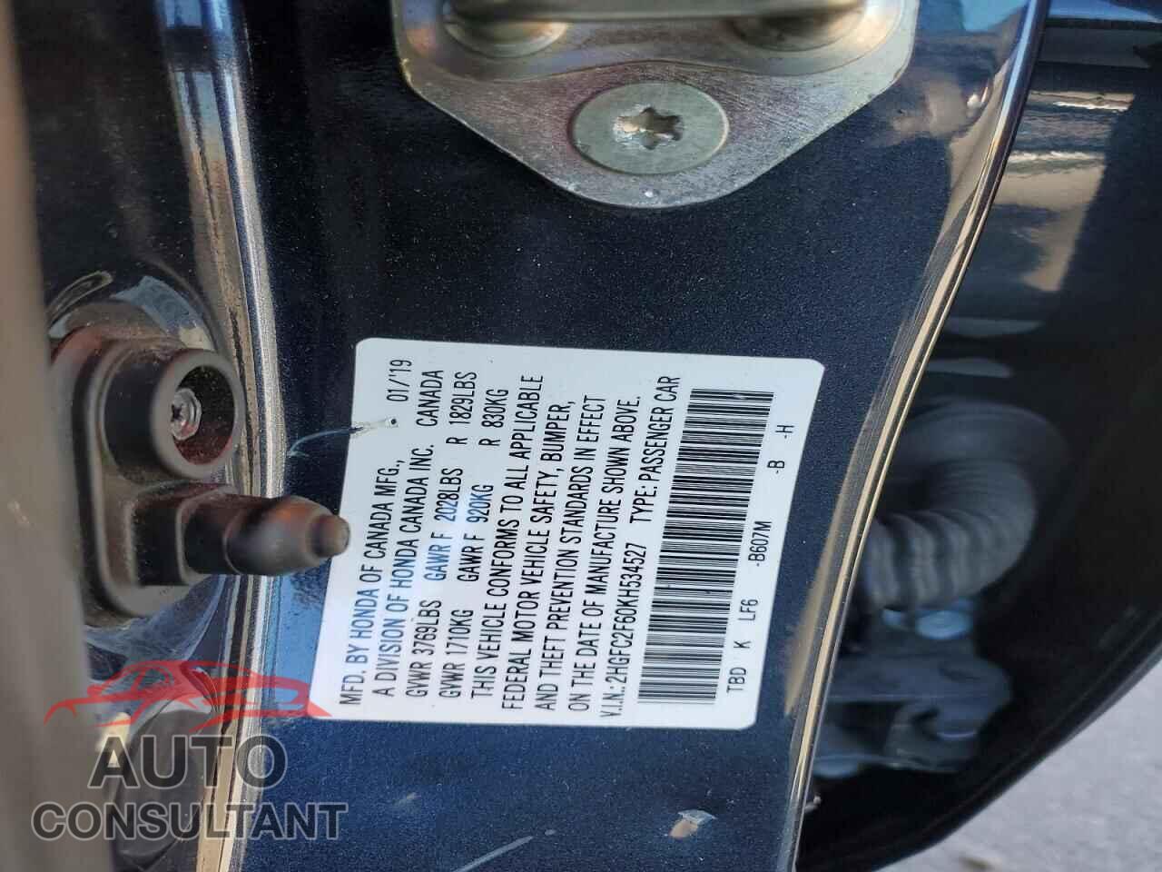 HONDA CIVIC 2019 - 2HGFC2F60KH534527
