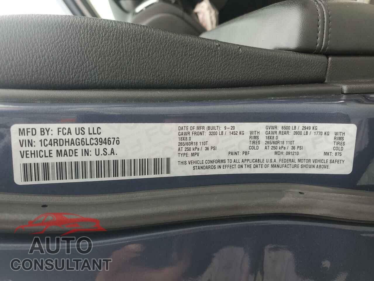 DODGE DURANGO 2020 - 1C4RDHAG6LC394676