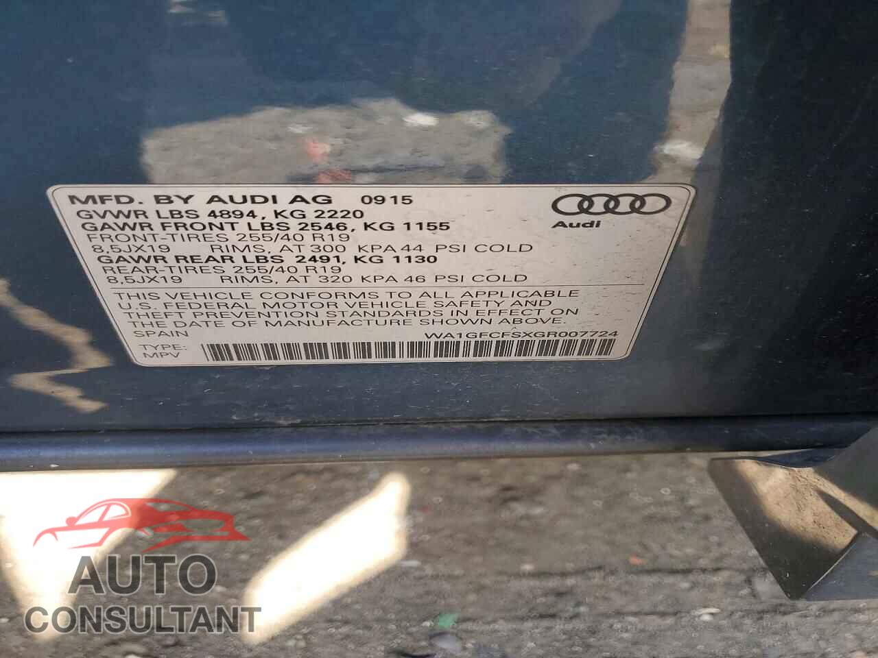 AUDI Q3 2016 - WA1GFCFSXGR007724