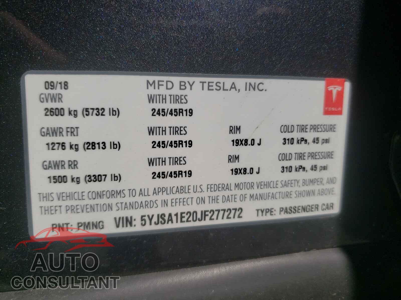 TESLA MODEL S 2018 - 5YJSA1E20JF277272