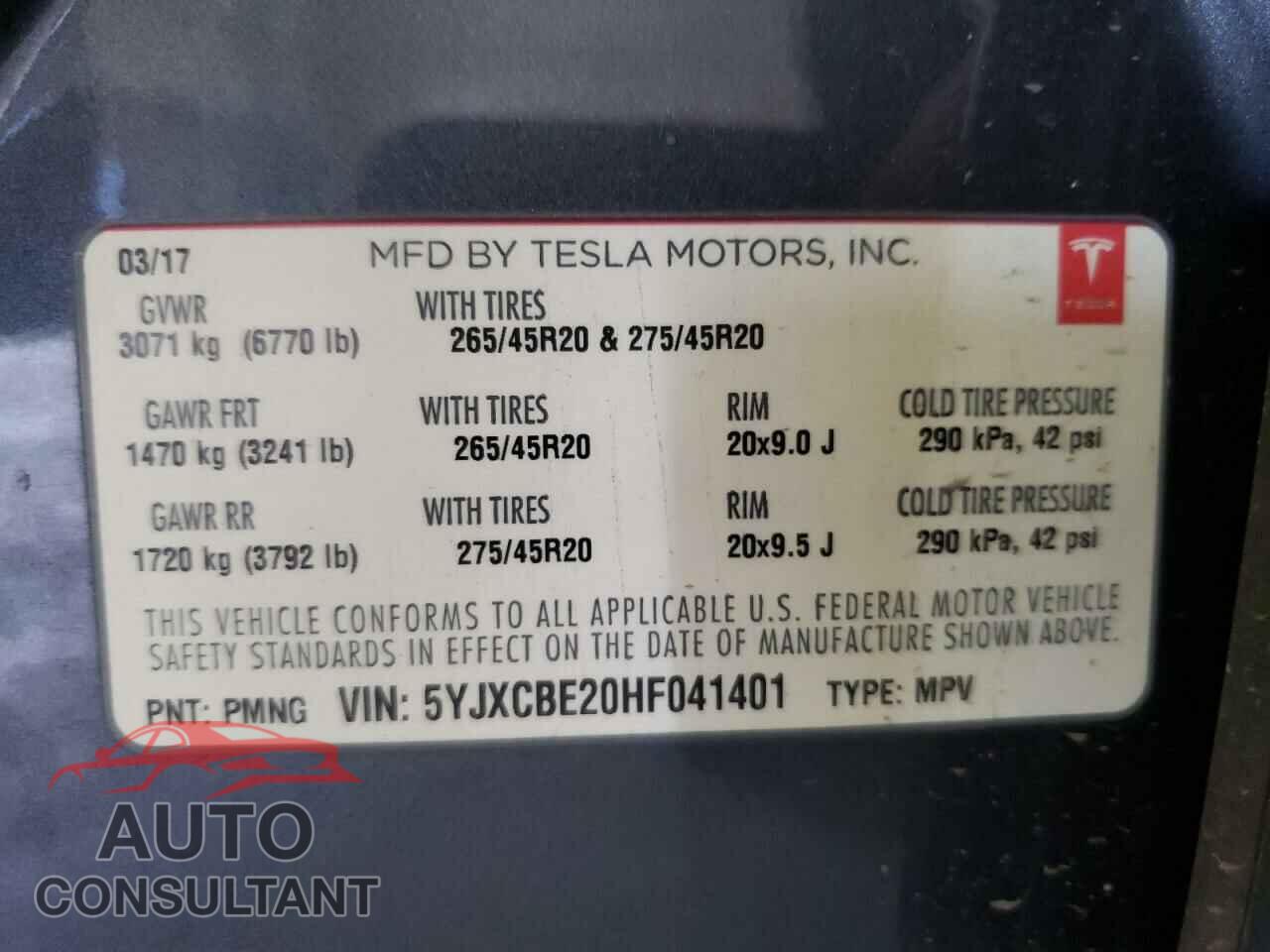TESLA MODEL X 2017 - 5YJXCBE20HF041401