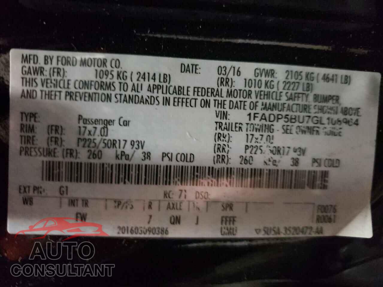 FORD CMAX 2016 - 1FADP5BU7GL108964