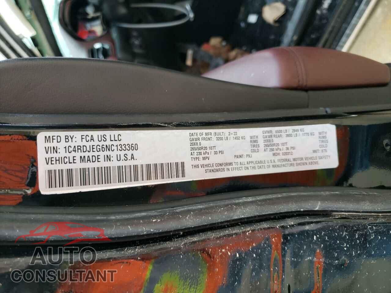 DODGE DURANGO 2022 - 1C4RDJEG6NC133360